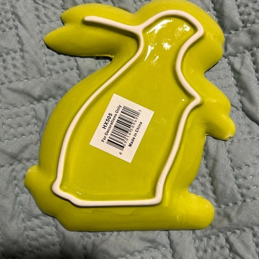 Easter Ceramic Bunny Spring Plate Green 7” trinket dish